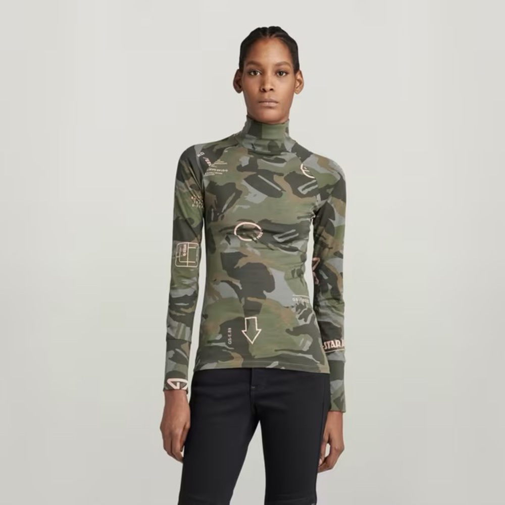 G-Star RAW Camo Slim Turtleneck L/S Graphic Shirt NWT XL Women Unisex